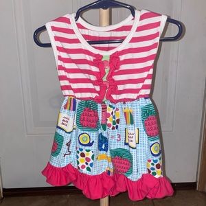 Boutique Pink and White Striped Dress with School Supplies Print 12 Months